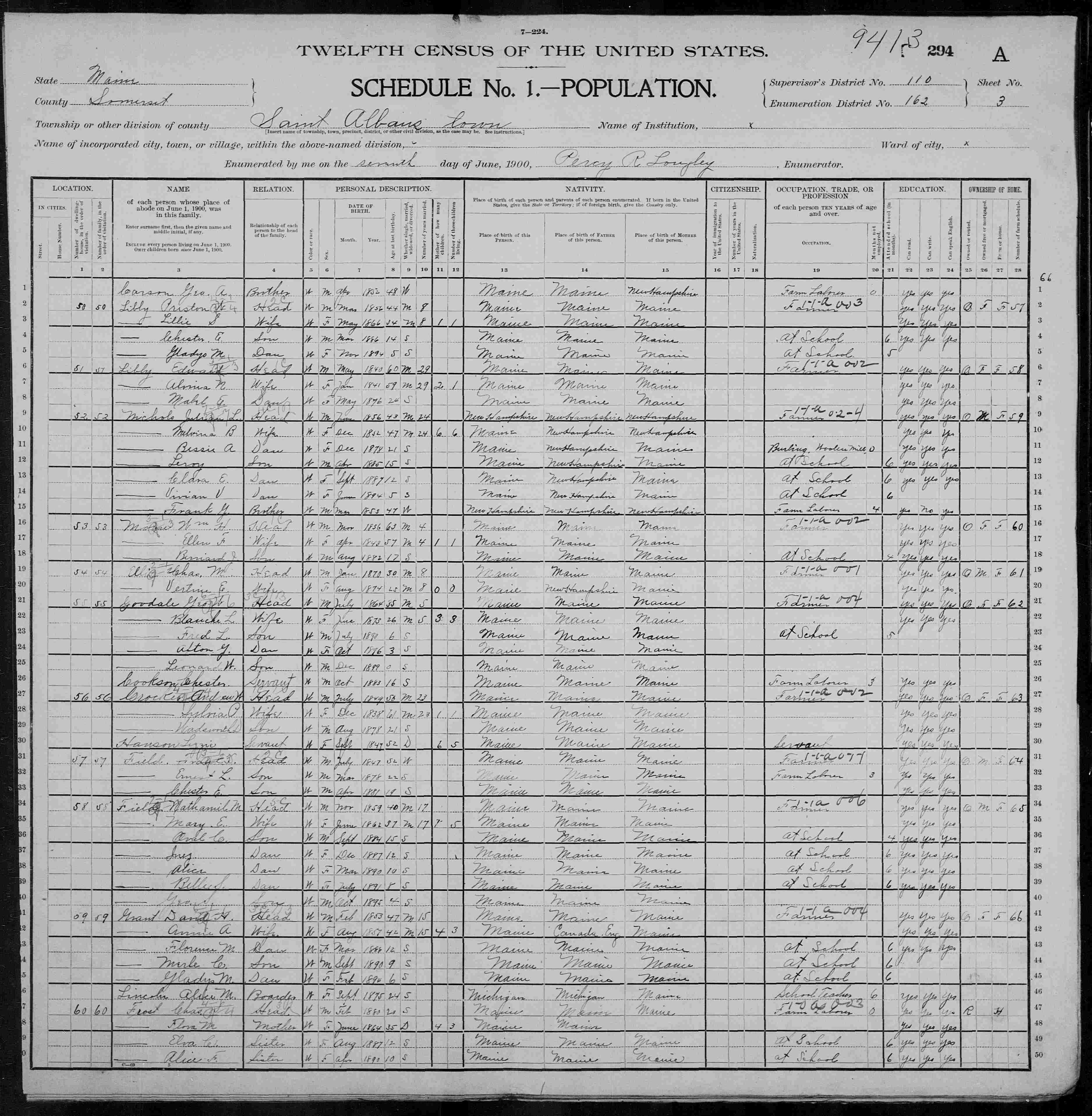 1900 US Census - St. Albans, Maine