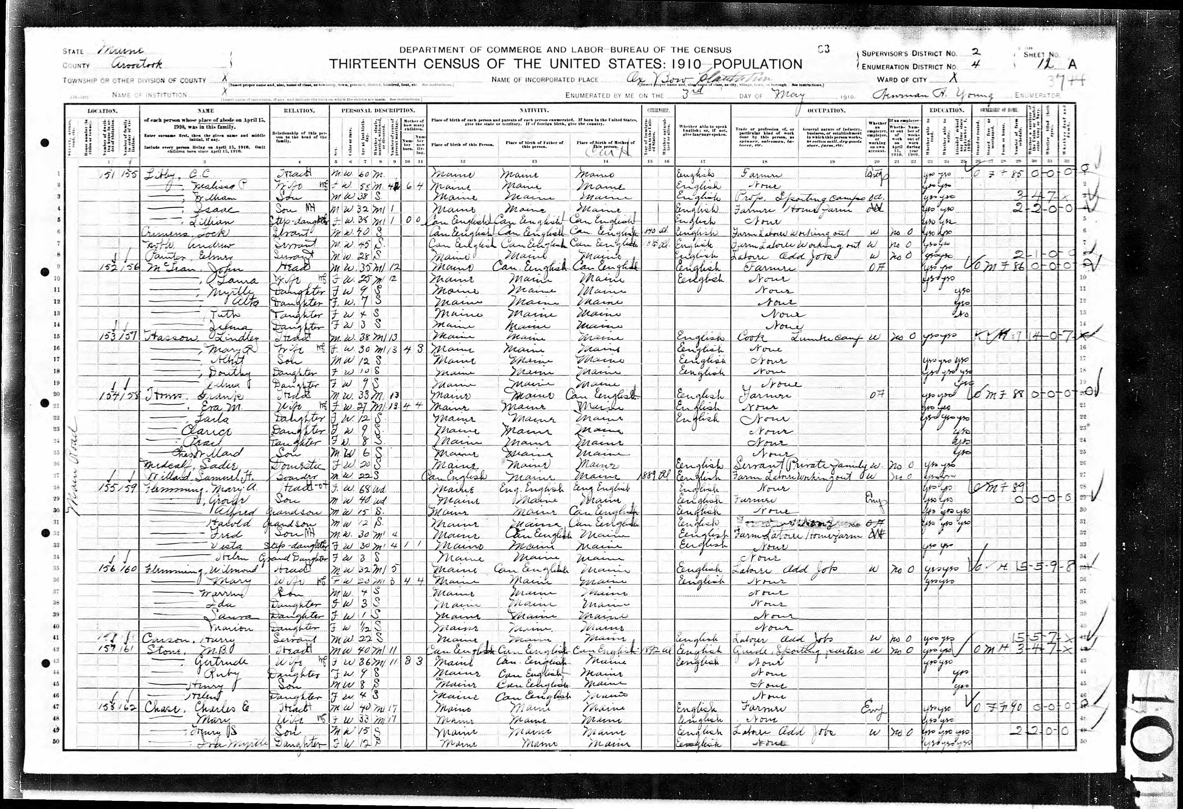 1910 US Census — Oxbow, Maine