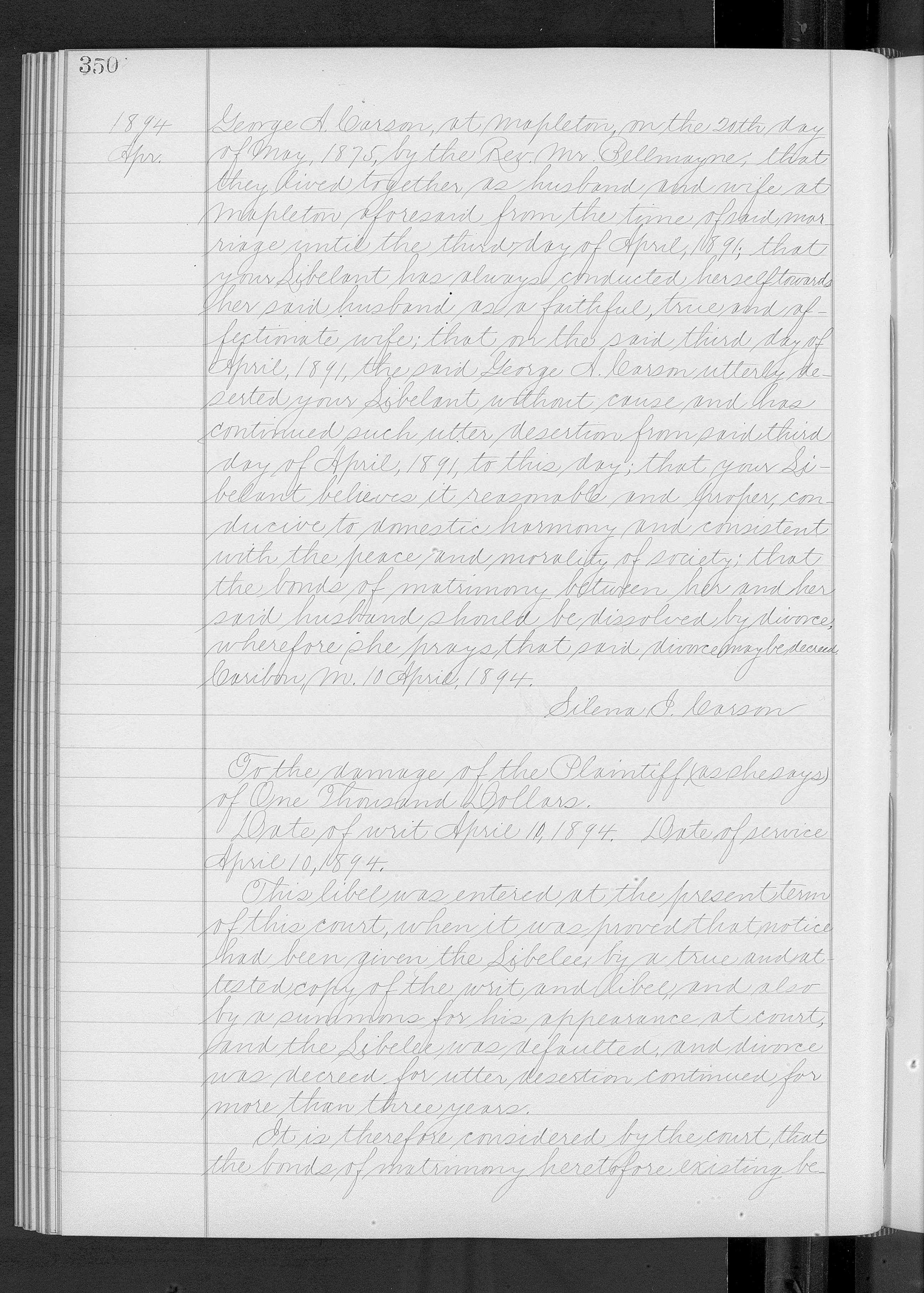Aroostook Supreme Court Records - Carson Vs. Carson 1894 Page 2 Aroostook Supreme Court Records - Carson Vs. Carson 1894 Page 2