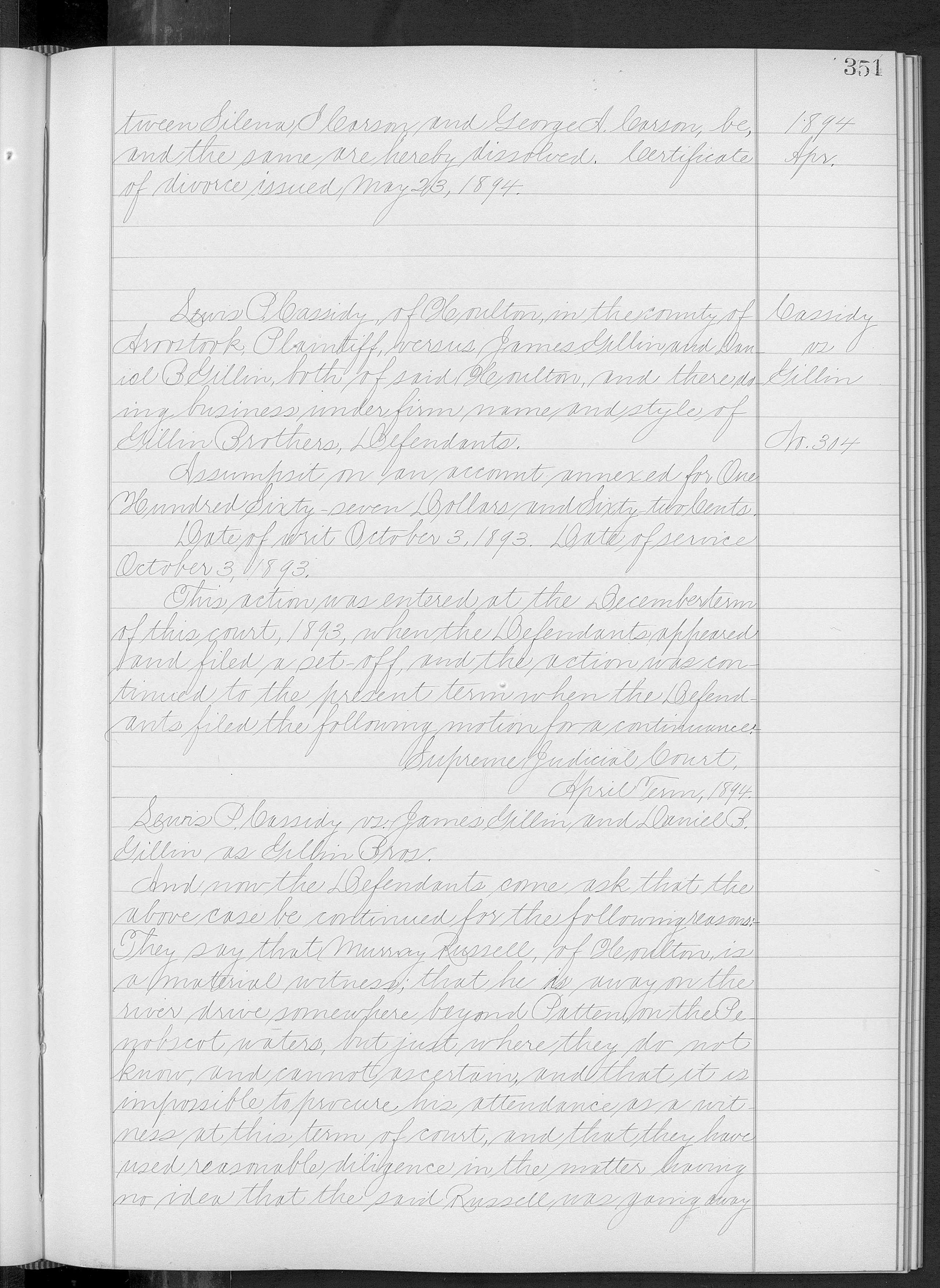 Aroostook Supreme Court Records - Carson Vs. Carson 1894 Page 3 Aroostook Supreme Court Records - Carson Vs. Carson 1894 Page 3